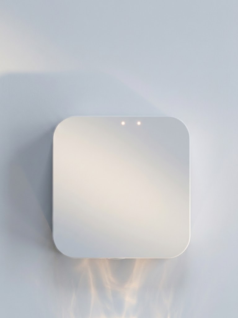 Svitgrid ED-1 mounted on a wall with its two status lights on