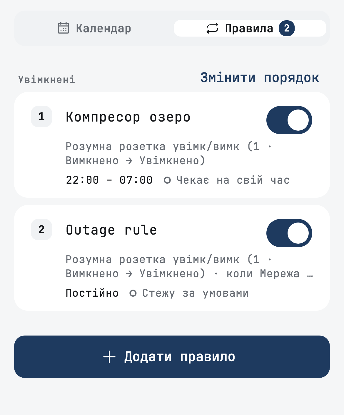 Список правил у Svitgrid