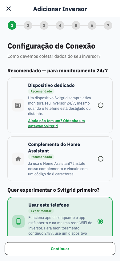 Escolher o recolector de dados