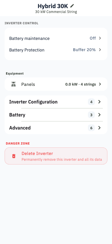 Definições e controlos do inversor