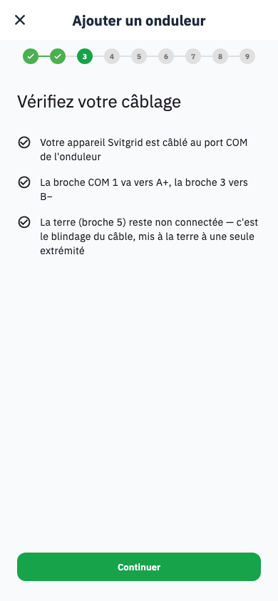 Liste de vérification du câblage