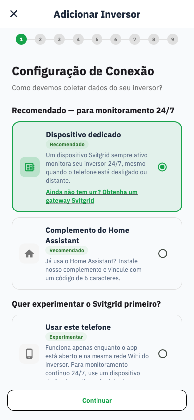 Escolher o recolector de dados