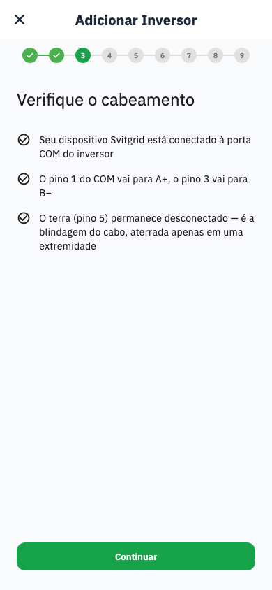 Lista de verificação da ligação