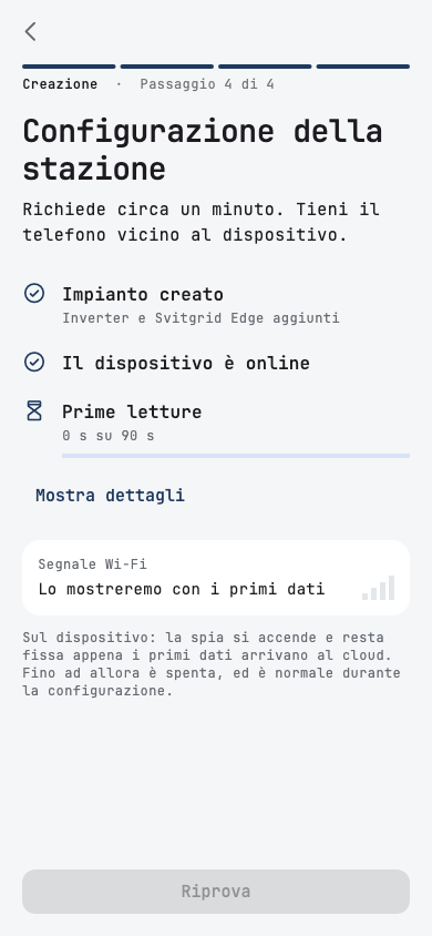 Configurazione dell'impianto in corso