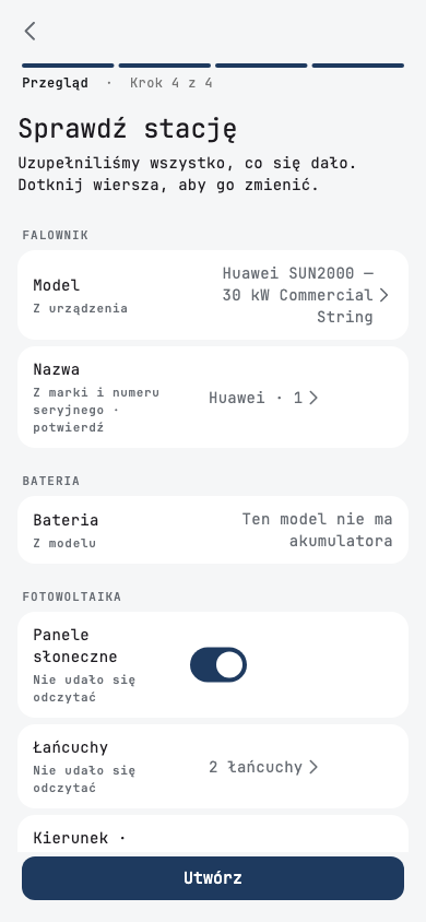 Sprawdzenie stacji: ED-1.1 z falownikiem Huawei
