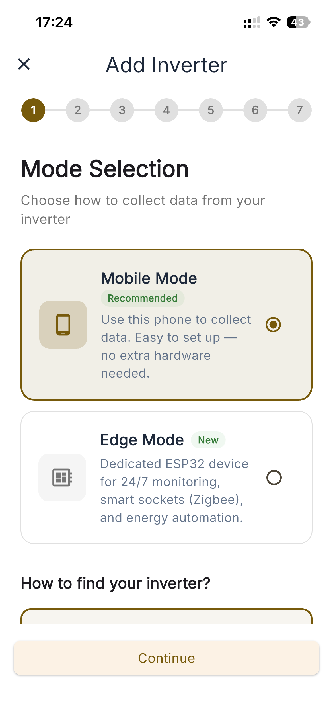 Connection mode selection