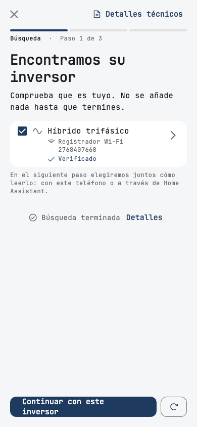 Búsqueda: la app muestra el inversor que ha encontrado