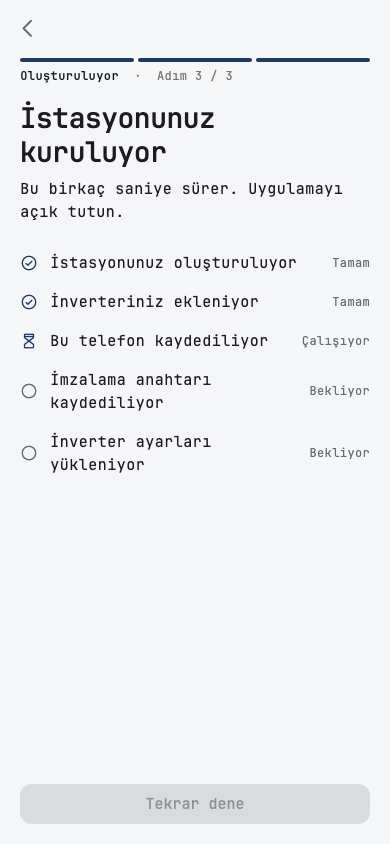 İstasyonunuz kuruluyor